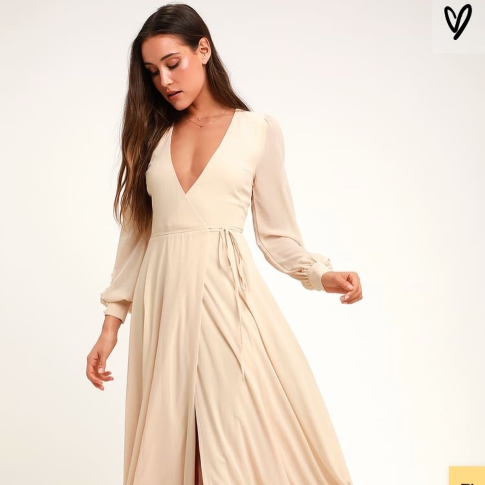 My Whole Heart Cream Long Sleeve Wrap Maxi Dress